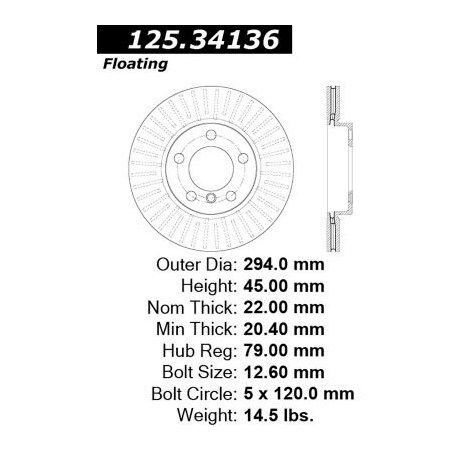 Centric Premium High Carbon Alloy Brake Rotor, Parts 125.34136
